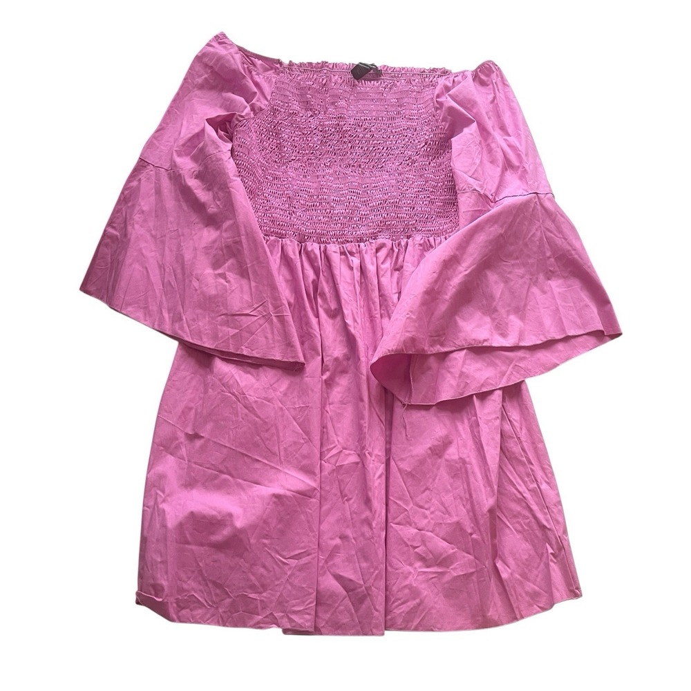 NWT Ashley Stewart Size 26/28 Pink Dress Smocked Strapless Bell Sleeve Ruched